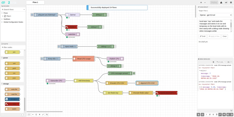 Debug sidebar with messages and the storage palette
